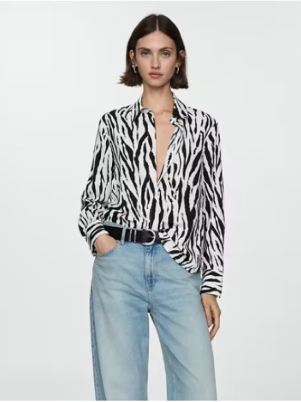 NWT - Mango Zebra Print Long-Sleeve Button-Up size M